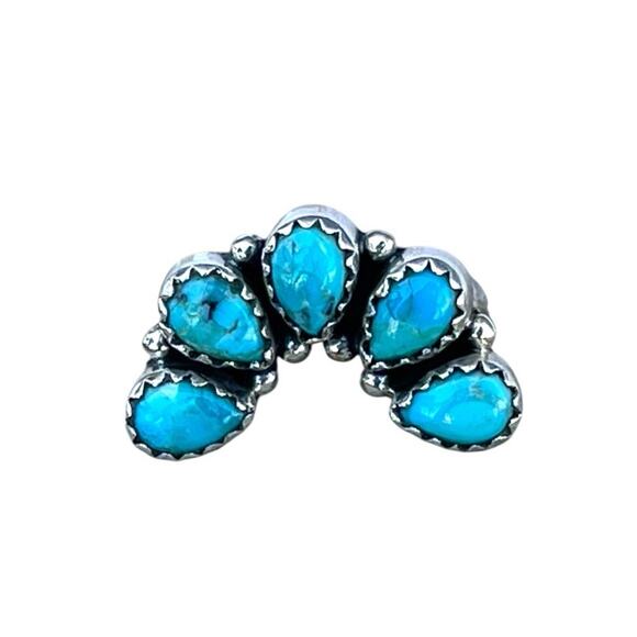 Native Style SW Sterling Silver Turquoise Naja Ring Horseshoe Curved Band Sz 5 - Picture 1 of 12